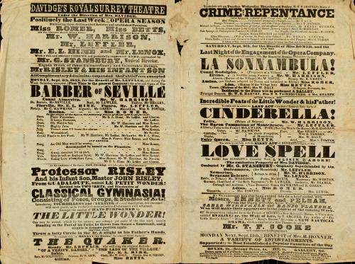 Playbill for Davidge's Royal Surrey Theatre. September 4, 1843