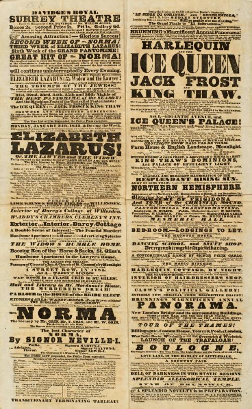 Playbil for Davidge's Royal Surrey Theatre. January 24, 1842