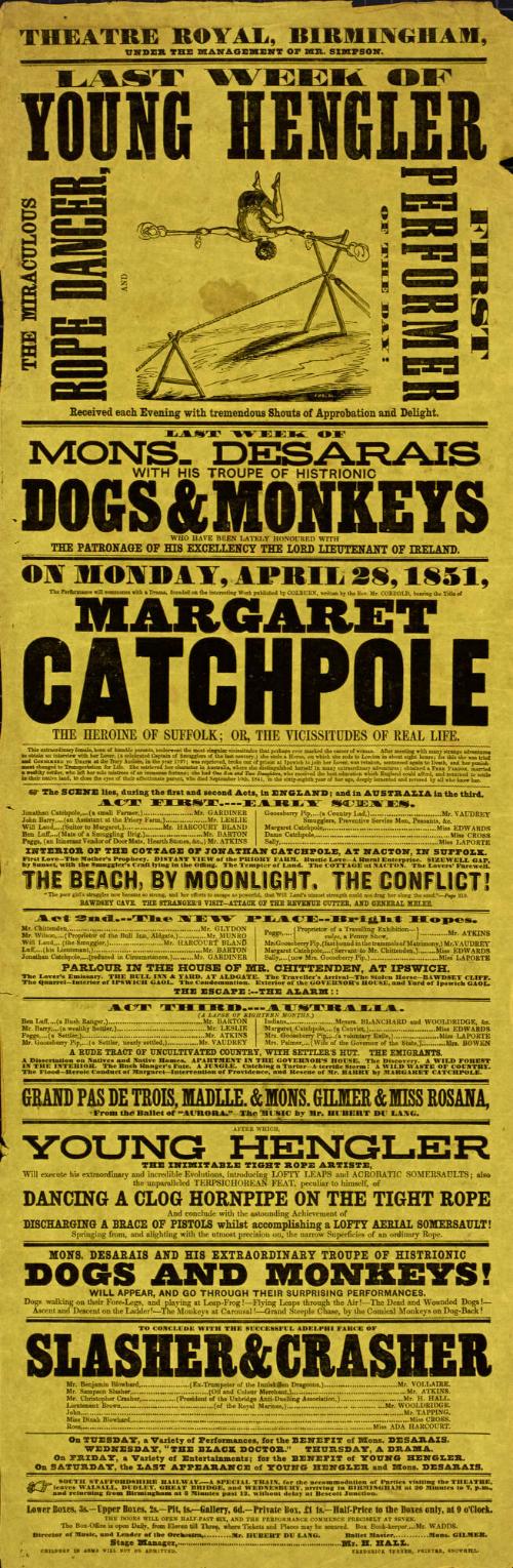 Playbill for Hengler's Circus. April 28, 1851