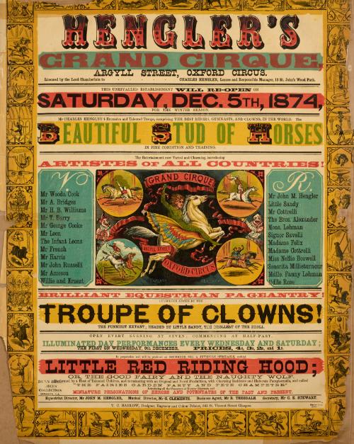 Playbill for Hengler's Grand Cirque. December 5, 1874