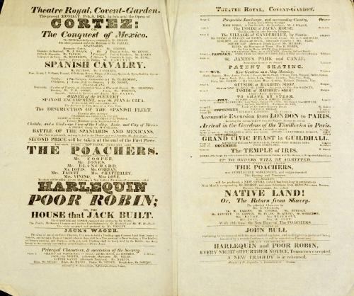 Double Page handbill for Theatre Royal, Covent Garden. February 9, 1824