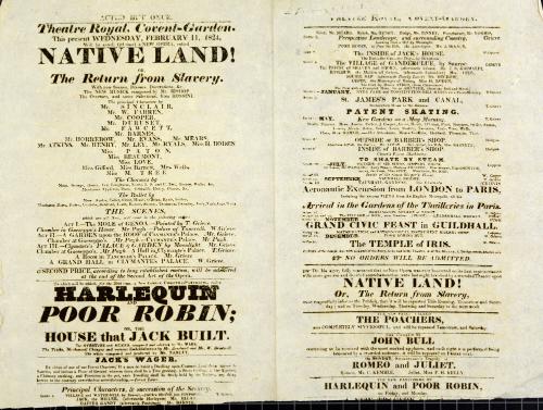 Double Page handbill for Theatre Royal, Covent Garden. February 11, 1824