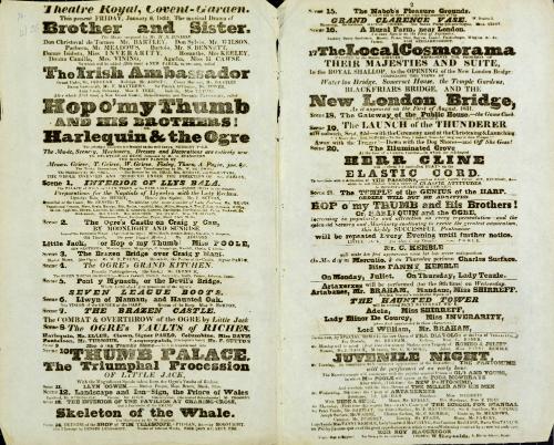 Double Page handbill for Theatre Royal, Covent Garden. January 6, 1832