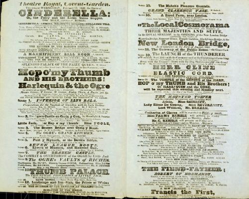 Double Page handbill for Theatre Royal, Covent Garden. February 15, 1832