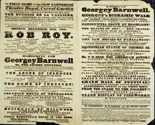 Double Page handbill for Theatre Royal, Covent Garden. December 26, 1836