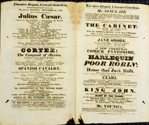 Double Page handbill for Theatre Royal, Covent Garden. December 22, 1823