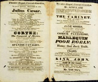Double Page handbill for Theatre Royal, Covent Garden. December 22, 1823