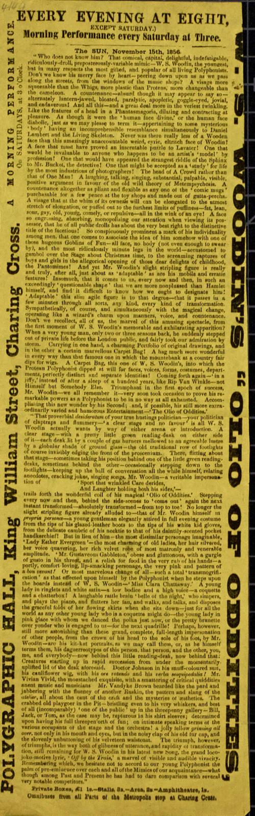 Handbill for Polygraphic Hall, King William Street, Charing Cross. November 15, 1856