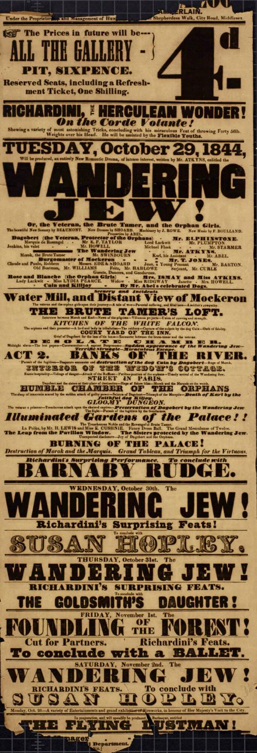 Playbill for unknown Theatre, Middlesex. October 29, 1844
