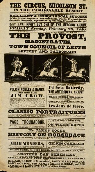 Handbill for The Circus, Nicholson St. February 28, 1840