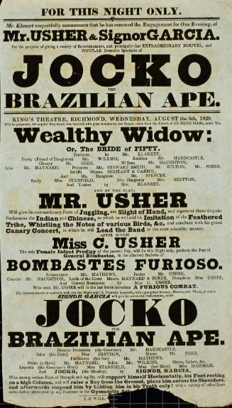 Handbill for King's Theatre, Richmond. August 5, 1829