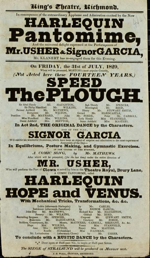 Handbill for King's Theatre, Richmond. July 31, 1829