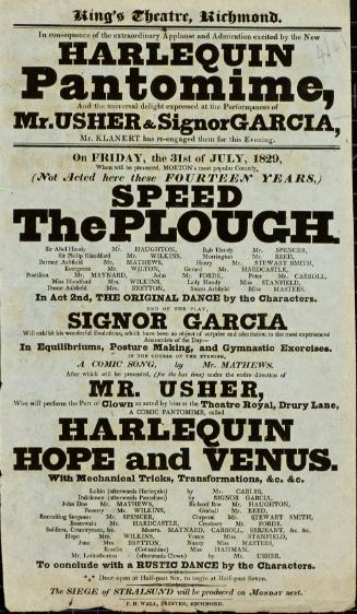 Handbill for King's Theatre, Richmond. July 31, 1829