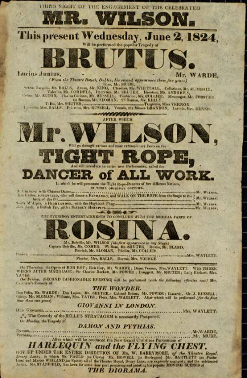 Handbill for performance at an unknown theatre. June 2, 1824