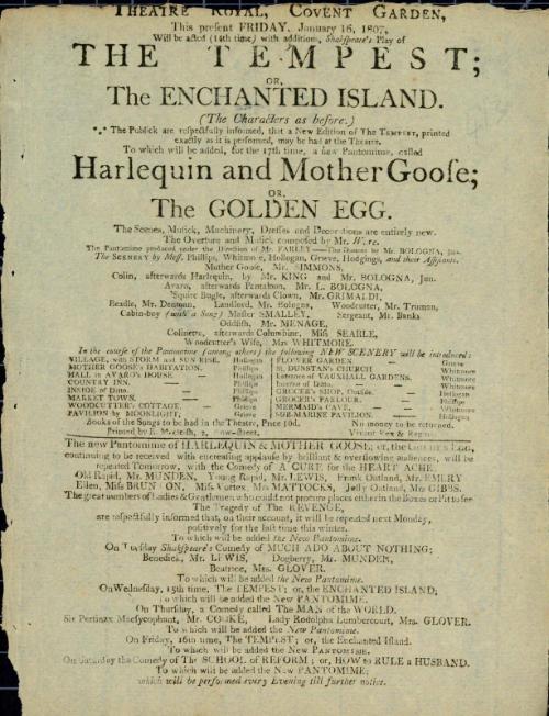 Handbill for Theatre Royal, Covent Garden. January 16, 1807