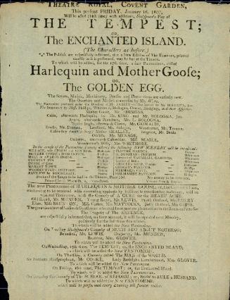 Handbill for Theatre Royal, Covent Garden. January 16, 1807