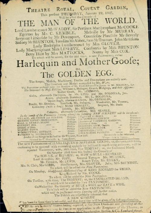 Handbill for Theatre Royal, Covent Garden. January 22, 1807
