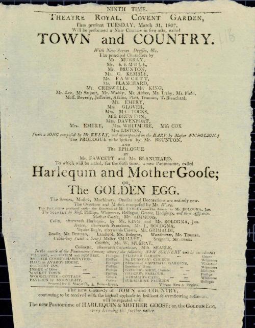 Handbill for Theatre Royal, Covent Garden. March 31, 1807