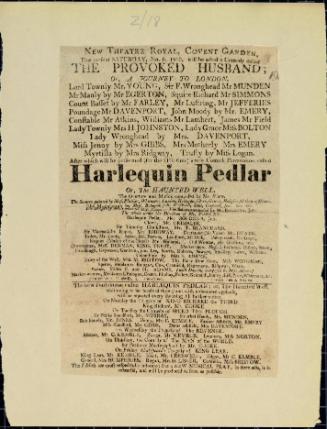 Handbill for Theatre Royal, Covent Garden. January 6, 1810