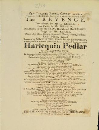 Handbill for Theatre Royal, Covent Garden. January 17, 1810