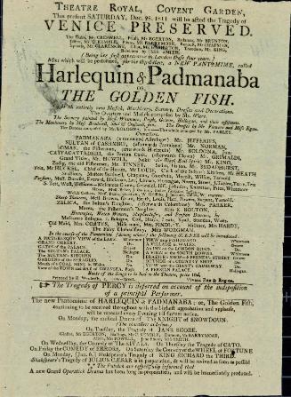 Handbill for Theatre Royal, Covent Garden. December 26, 1811