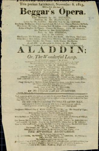 Handbill for Theatre Royal, Covent Garden. November 6, 1813