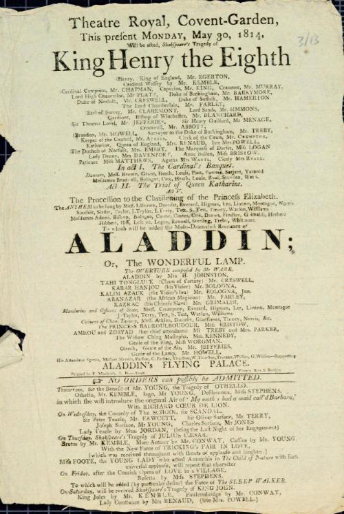 Handbill for Theatre Royal, Covent Garden. May 30, 1814