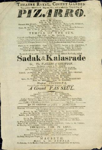 Handbill for Theatre Royal, Covent Garden. May 23, 1814