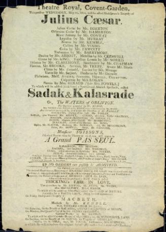 Handbill for Theatre Royal, Covent Garden. May 25, 1814
