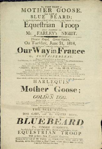 Handbill for Theatre Royal, Covent Garden. June 21, 1814