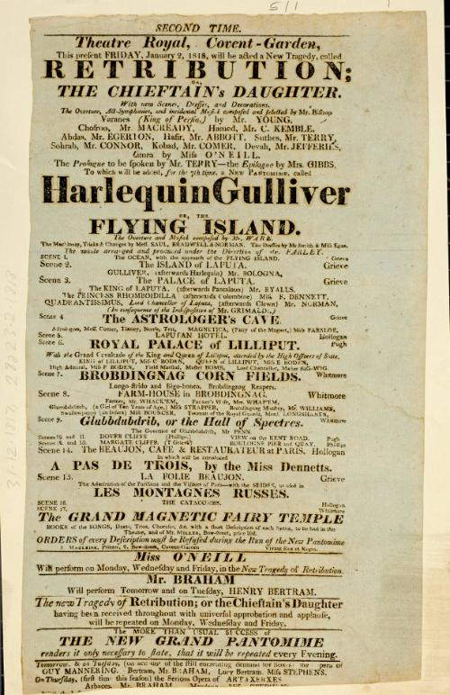 Handbill for Theatre Royal, Covent Garden. January 2, 1818