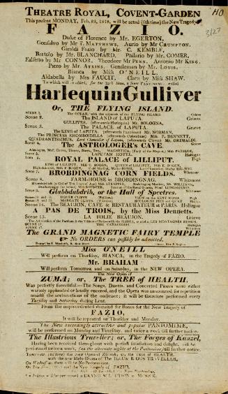 Handbill for Theatre Royal, Covent Garden. February 23, 1818