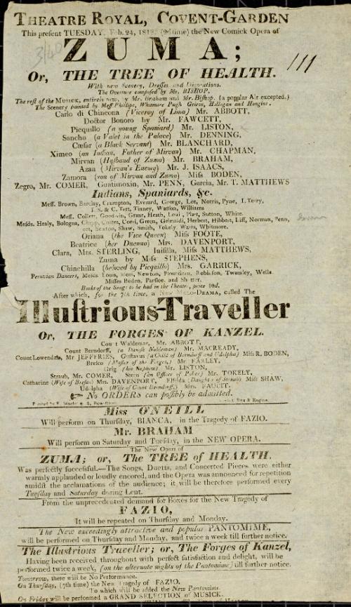 Handbill for Theatre Royal, Covent Garden. February 24. 1818