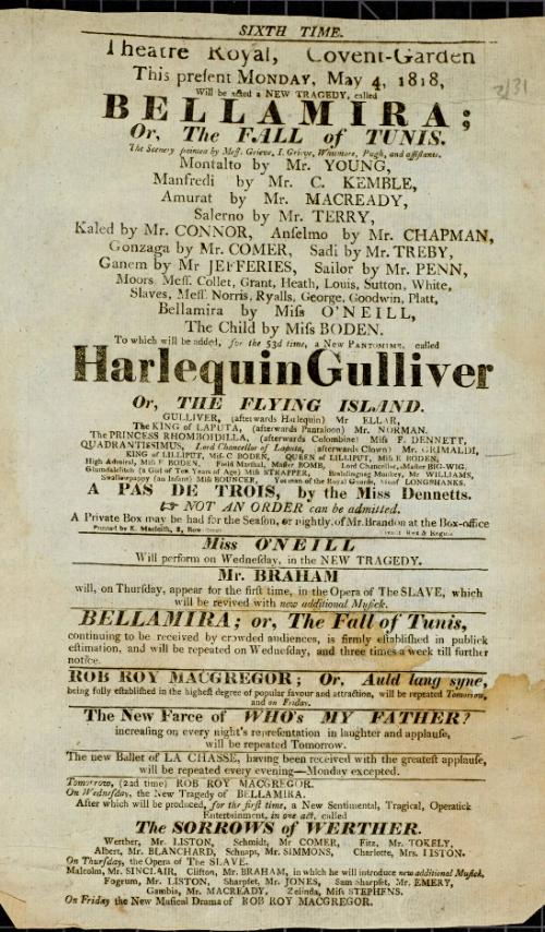 Handbill for Theatre Royal, Covent Garden. May 4, 1818