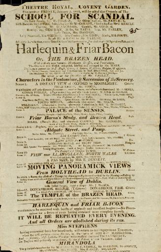 Handbill for Theatre Royal, Covent Garden. January 5, 1821