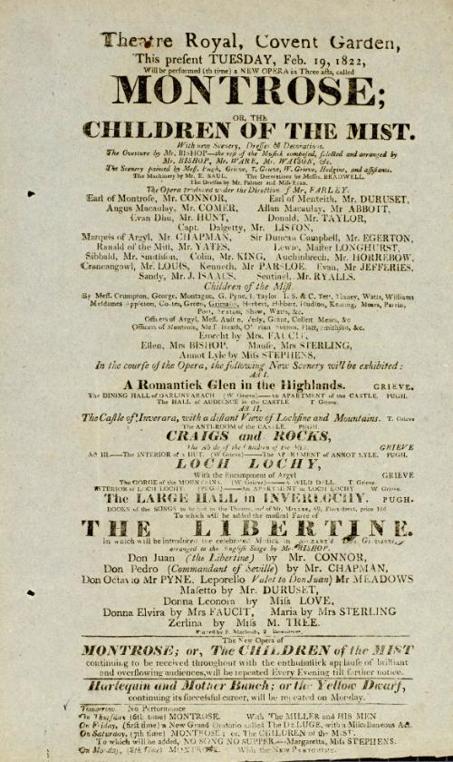Handbill for Theatre Royal, Covent Garden. February 19, 1822