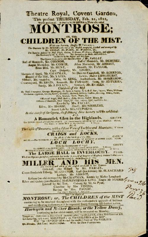 Handbill for Theatre Royal, Covent Garden. February 21, 1822