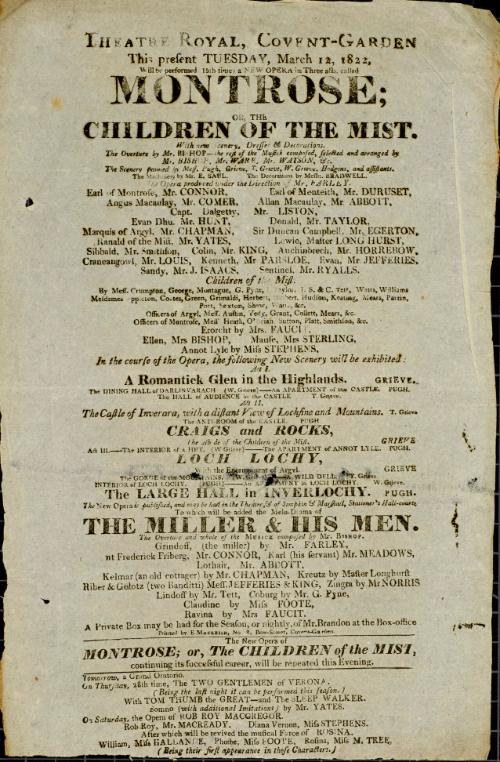 Handbill for Theatre Royal, Covent Garden. March 12, 1822