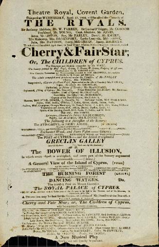 Handbill for Theatre Royal, Covent Garden. April 17, 1822