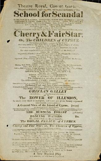 Handbill for Theatre Royal, Covent Garden. April 19, 1822