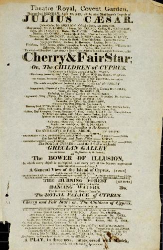 Handbill for Theatre Royal, Covent Garden. Aril 22, 1822