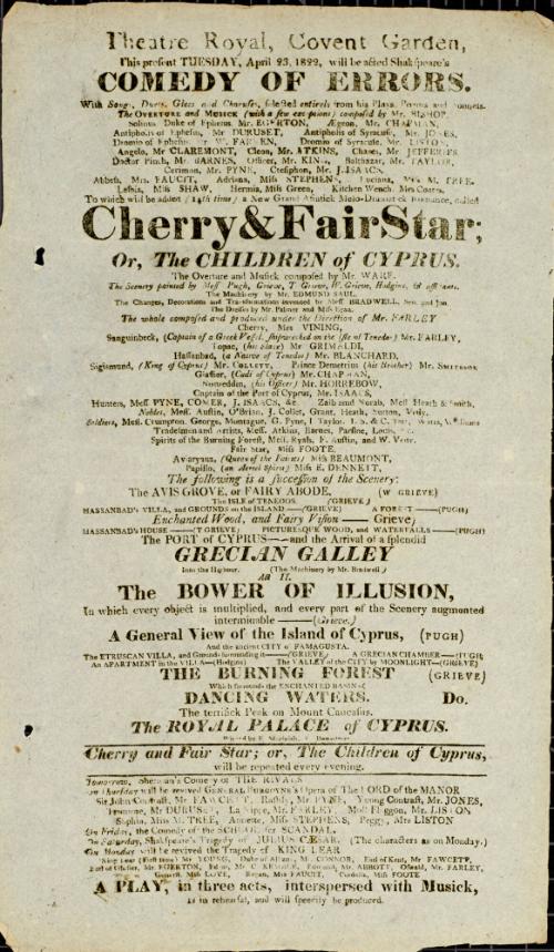 Handbill for Theatre Royal, Covent Garden. April 23, 1822