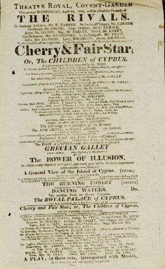 Handbill for Theatre Royal, Covent Garden. April 24, 1822