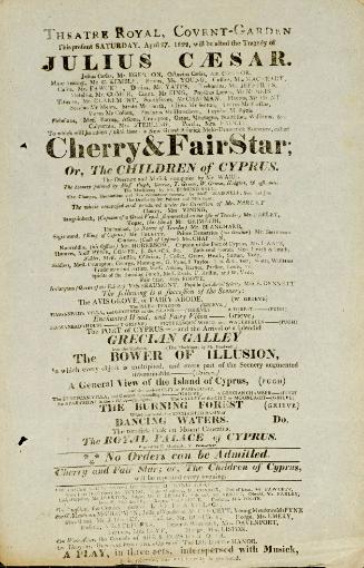 Handbill for Theatre Royal, Covent Garden. April 27, 1822