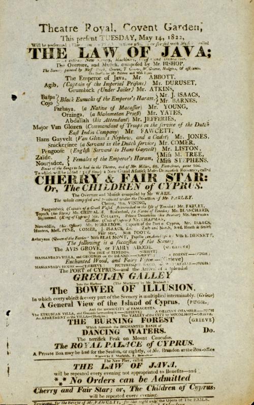Handbill for Theatre Royal, Covent Garden. May 14, 1822