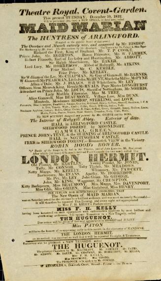 Handbill for Theatre Royal, Covent . December 10. 1822