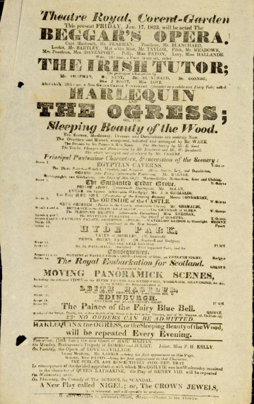 Handbill for Theatre Royal, Covent Garden. January 17, 1823