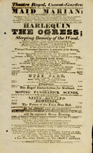 Handbill for Theatre Royal, Covent Garden. January 18, 1823