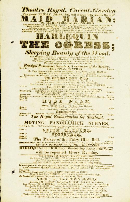 Handbill for Theatre Royal, Covent Garden. January 24, 1823