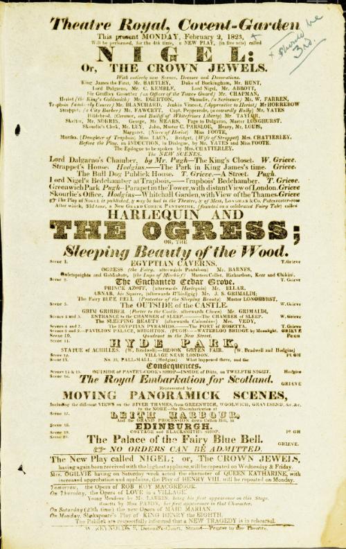 Handbill for Theatre Royal, Covent Garden. February 2, 1823